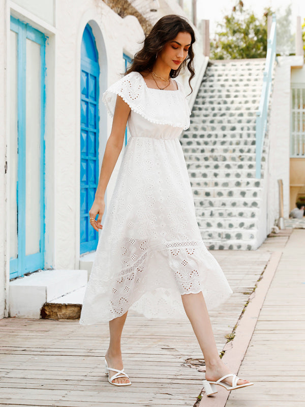 Solid Color Lace Off Shoulder Long Dress