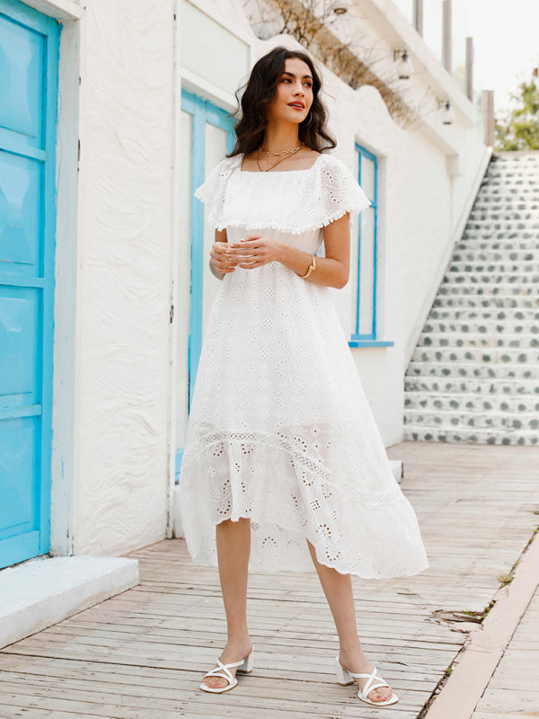 Solid Color Lace Off Shoulder Long Dress