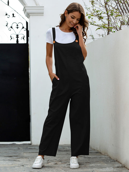 Woven Retro Casual Long Overalls