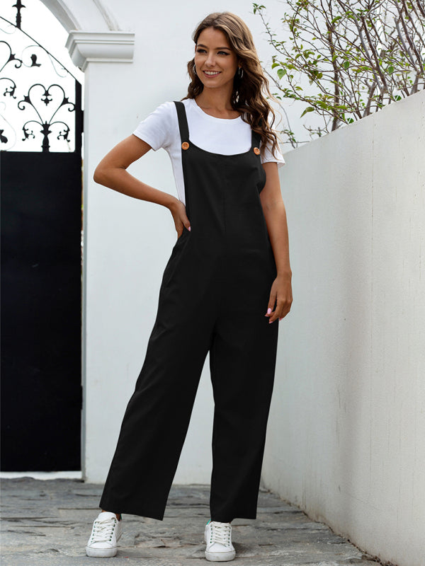 Woven Retro Casual Long Overalls