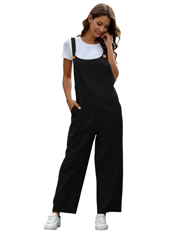 Woven Retro Casual Long Overalls