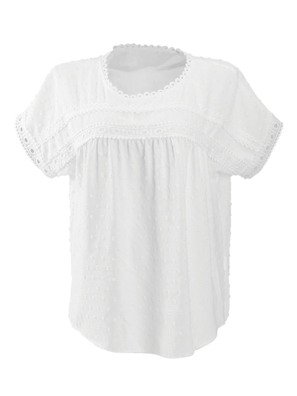 New Round Neck Pullover Short Sleeve Lace Top