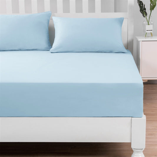 DaDa Bedding Soothing Blue Cotton Fitted Bed Sheet W/Pillow Cases (JHW604)