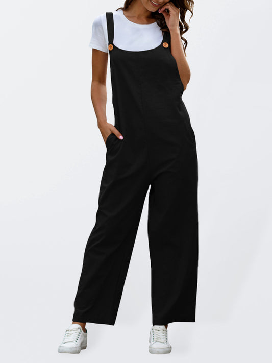 Woven Retro Casual Long Overalls
