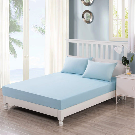 DaDa Bedding Soothing Blue Cotton Fitted Bed Sheet W/Pillow Cases (JHW604)