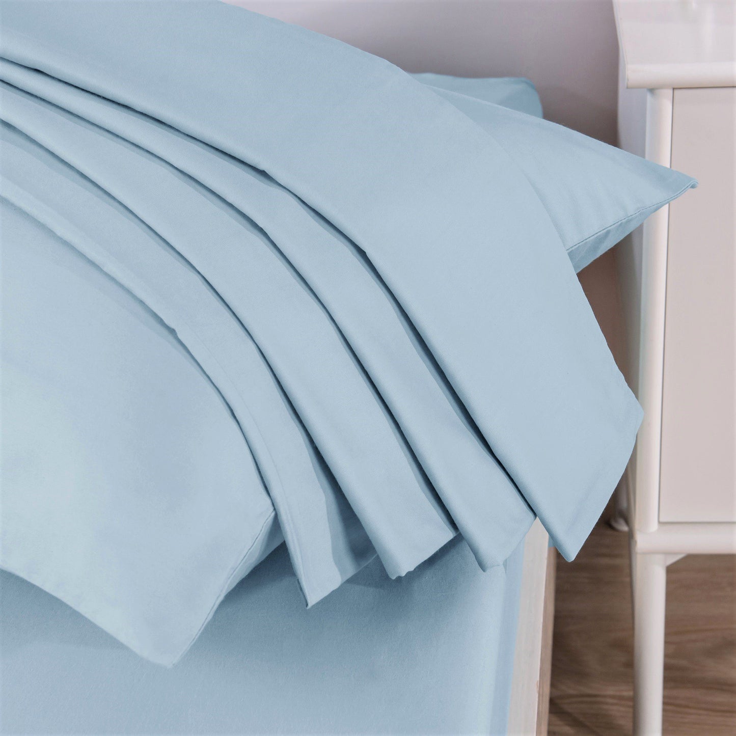 DaDa Bedding Soothing Blue Cotton Fitted Bed Sheet W/Pillow Cases (JHW604)